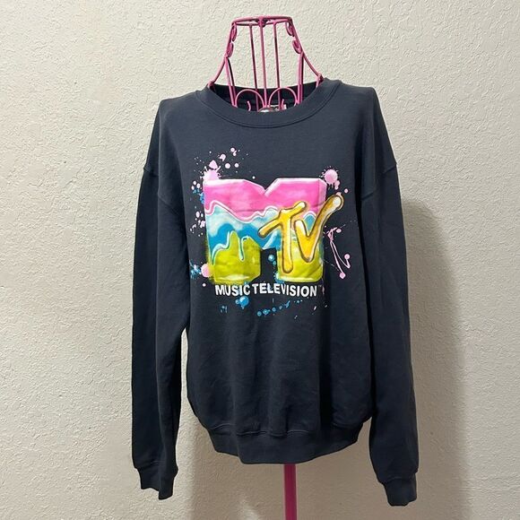 MTV logo blue gray pullover size small (3-5) - Picture 3 of 16